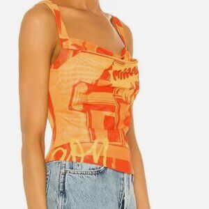 Revolve Miaou Orange Imogene Corset Mesh Top In Stone Orange Dopamine